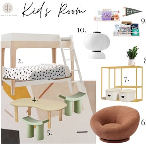 Mood Board, diseño de habitaciones, diseño de interiores, decoración de interiores: sala de juegos para niños de género neutro