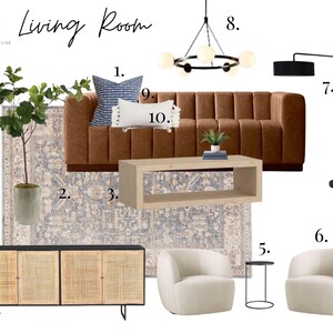 Mood Board, diseño de habitaciones, diseño de interiores, decoración de interiores: sala de estar de transición