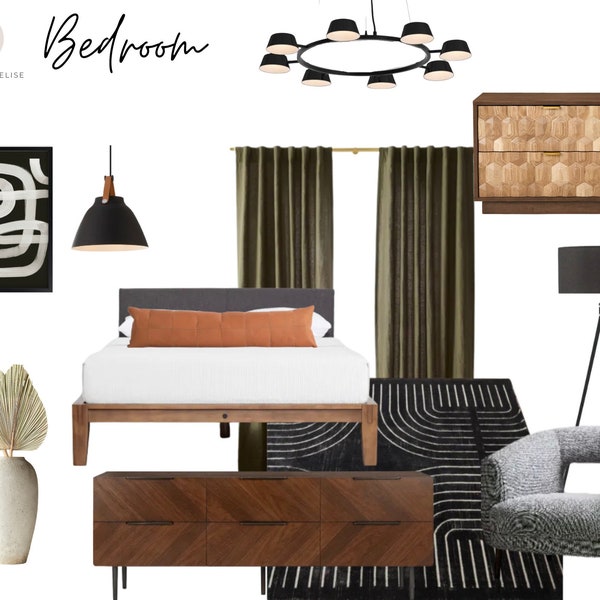 Mood Board, Room Design, Interior Design, Interior Decorating - Modern Masculine