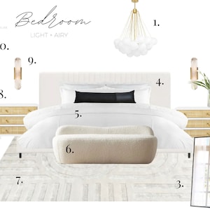 Mood Board, diseño de habitaciones, diseño de interiores, decoración de interiores: dormitorio totalmente blanco