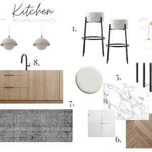Mood Board, diseño de habitaciones, diseño de interiores, decoración de interiores: diseño de cocinas con elementos naturales