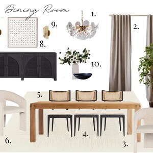 Mood Board, diseño de habitaciones, diseño de interiores, decoración de interiores: comedor moderno y glamuroso