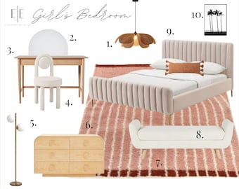 Mood Board, Room Design, Interior Design, Interior Decorating - Girl’s Bedroom