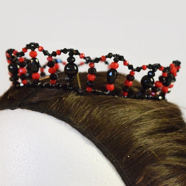 Red and Black Dryad Style Crystal and Glass Tiara - Professional Beaded Headpiece for Ballet - Don Quixote Spanish - Devilcat Dancewear