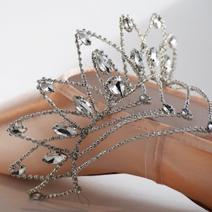 Made-to-Order Clear and Silver Avian Style Rhinestone Tiara - Professional Handmade Headpiece for Ballet - Devilcat Dancewear Favorites