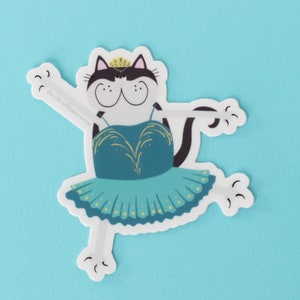 Sticker - Medora Dusty - 3 x 3 inch vinyl dancing ballet cat sticker - Devilcat Dancewear - Ballerina Medora Corsaire