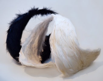 Set of Two Swan Lake Feather Headpieces - One White and One Black - Handmade Professional Ballet Costume - Swan Ears - Odette Odile