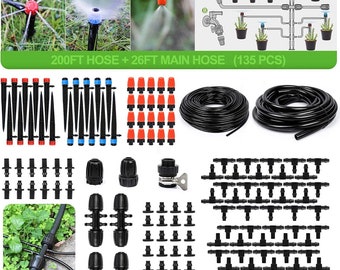 226FT Greenhouse Micro Drip Irrigation Kit Automatic Irrigation System Patio Misting Plant Watering System with 1/4 inch 1/2 inch Blank