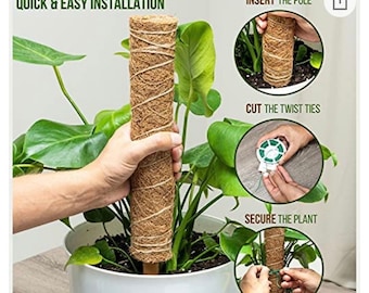 29-60” Inch Moss Pole for Plants Monstera - 2 Premium Coco Coir Moss Poles - Train Your Indoor Potted Climbing Plants