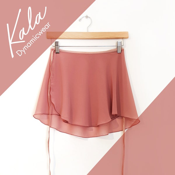 Ballet wrap skirt - Dusty Coral smooth chiffon - short length with contoured leg line - Ready to Ship