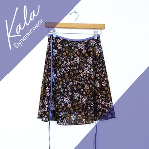 Ballet wrap skirt - FLORAL PATTERN -  Black and Lavender crepe chiffon - classic mid length - Ready to Ship