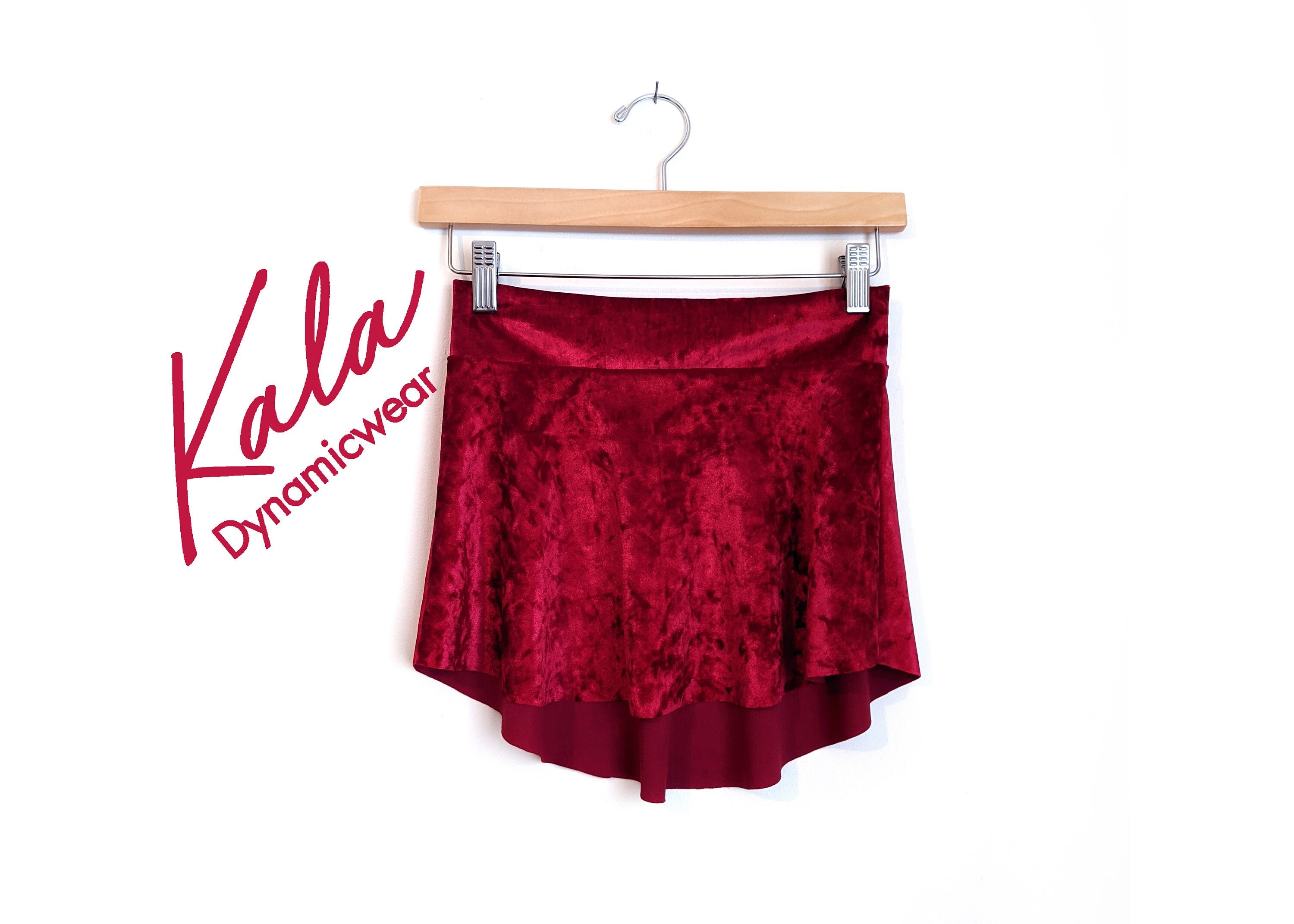 Stretch Velvet Ballet Skirt Red stretch crushed velvet short pull on  skirt with contoured leg line