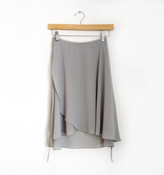 Ballet Wrap Skirt - Grey Crepe Chiffon - Long Length - Ready to