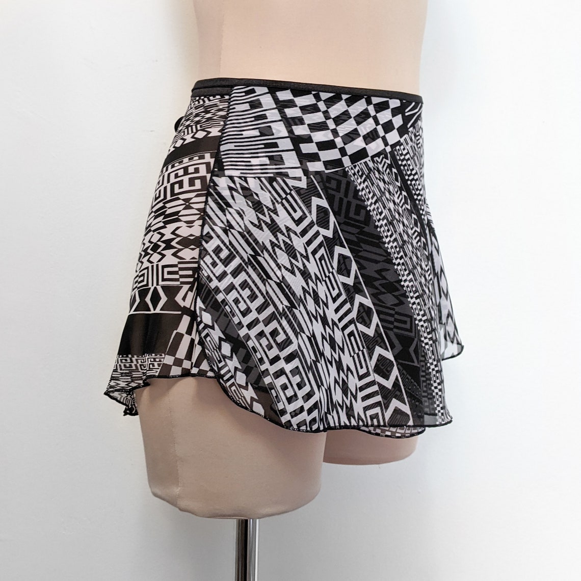 Ballet Wrap Skirt Black & White Geometric Pattern Short Etsy