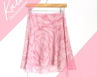 Ballet wrap skirt - Pink leaf pattern chiffon - classic mid length