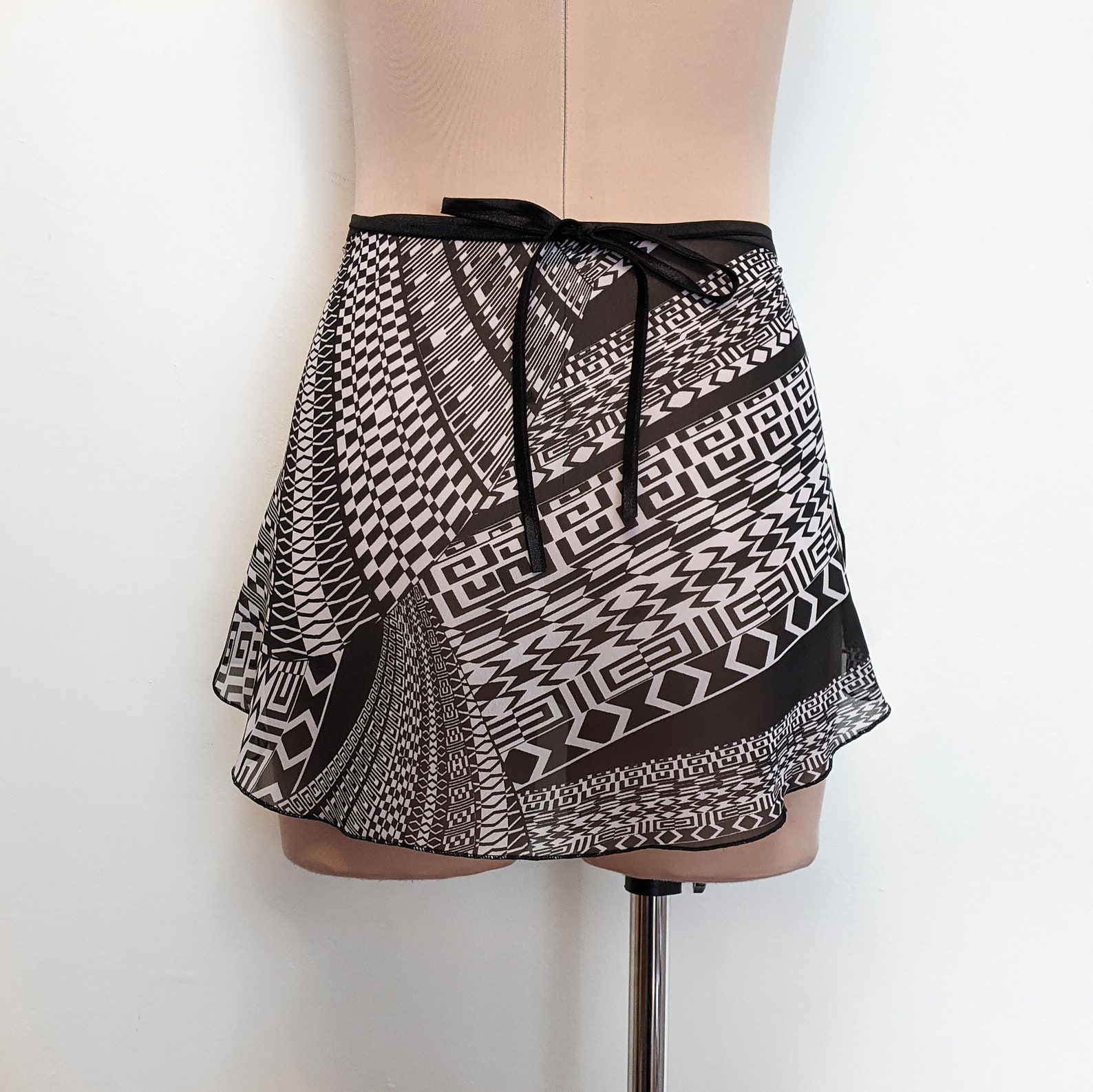 Ballet Wrap Skirt Black & White Geometric Pattern Short Etsy