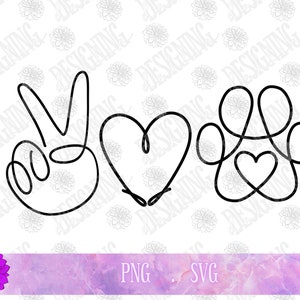 Peace Love Pet, Perro de amor paz, Pata de amor paz, Amor de paz, Amor paz PNG, Archivo Digital, Sublimación, Regalo del amante del perro, Descarga de dibujo de línea