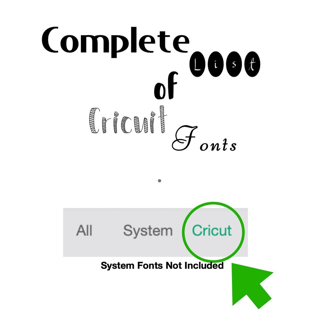 Full PDF Cricut Font List, Printable Format, Cricut Fonts Only, Font