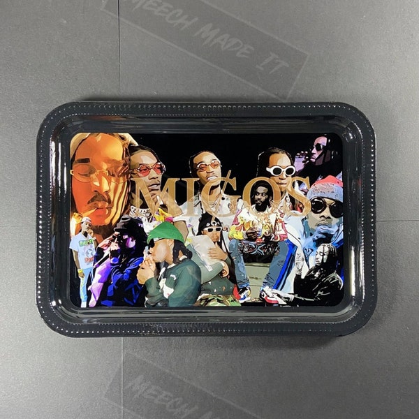 Migos Inspired Rolling Tray Set, 4 Piece Rolling Tray Bundle, Hip Hop Rolling Tray, Custom Gift, Lighter, Custom Quavo, Takeoff, Offset