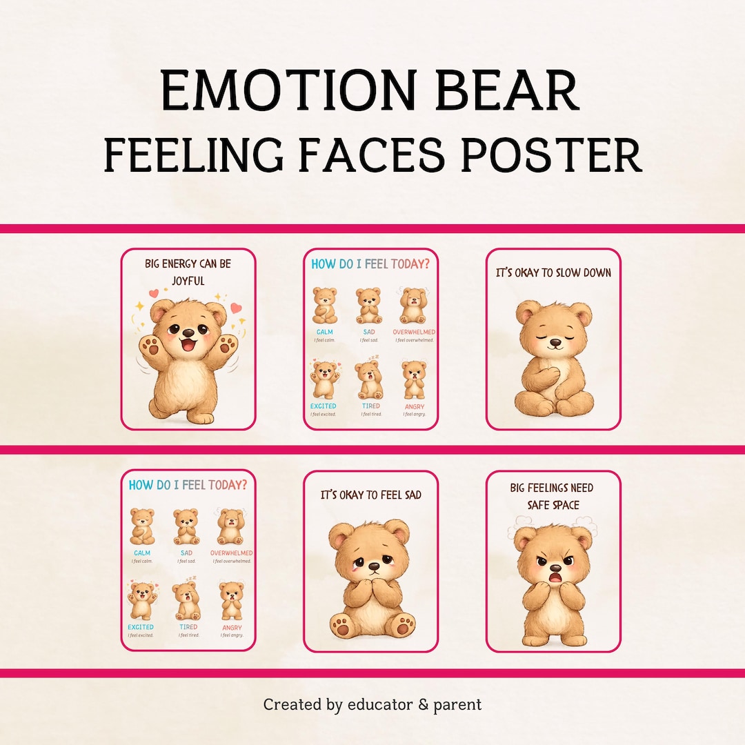 Emotion Bear Feelings Poster, Kids Mental Health (digital Download) - Etsy