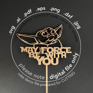 スターウォーズ ケーキトッパー SVG ファイル、フォースと共にあらんことを バースデーケーキトッパー レーザーカット ファイル、ヨーダ風ケーキトッパー、ヨーダの誕生日プレゼント