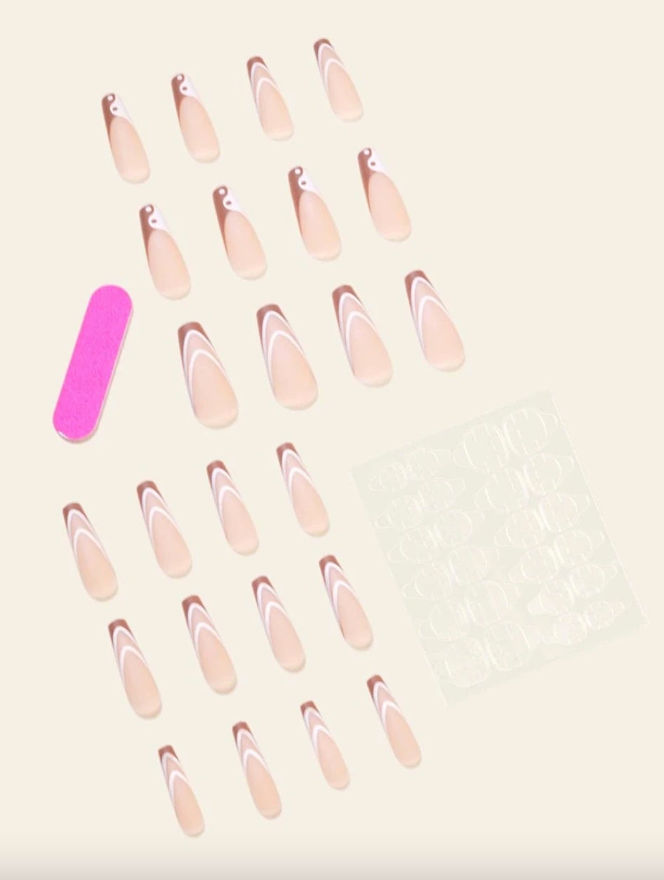 24pcs Press on Nails Full Set Coffin Nails Abstract French - Etsy