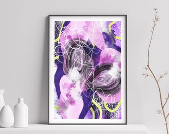 Purple abstract art, colorful abstract print, eclectic room decor, purple makeup room art, pink abstract art