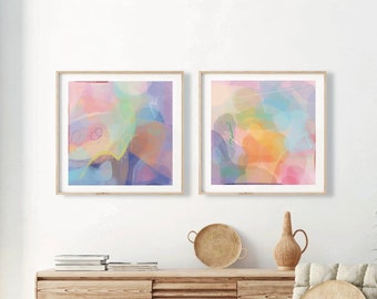 Set of 2 abstract art prints, pastel nursery decor, colorful abstract art, danish pastel decor, eclectic wall art, colorful modern art