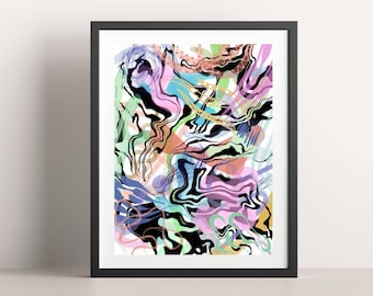 Weird colorful abstract art, funky pastel art print, psychedelic pastel poster, 80s aesthetic abstract art, contemporary home decor