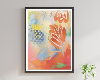 Impression d'art abstrait pastel : décoration d'intérieur bohème moderne