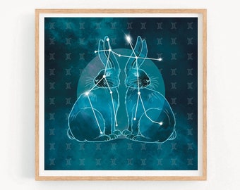 Gemini Zodiac Art Print: Constellation Illustration