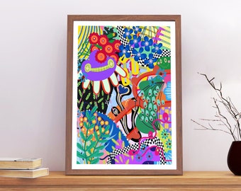 Funky Floral Abstrakt Kunst Druck: Bunte Psychedelische Wand Dekoration