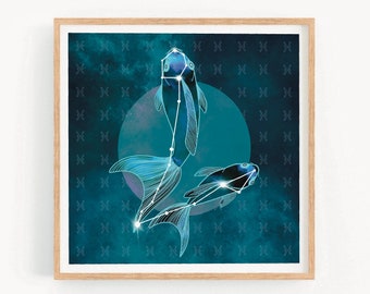 Pisces Constellation Art Print: Zodiac Fish Illustration