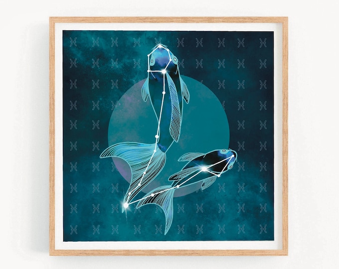 Impression d’art de constellation de Poissons, cadeau de poissons pour elle, cadeau d’anniversaire de poissons, art mural de poissons, art du zodiaque des poissons, illustration de poisson Poissons