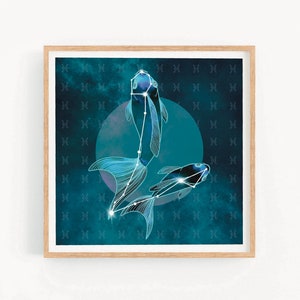 Pisces constellation art print, pisces gift for her, pisces birthday gift, pisces wall art, pisces zodiac art, pisces fish illustration