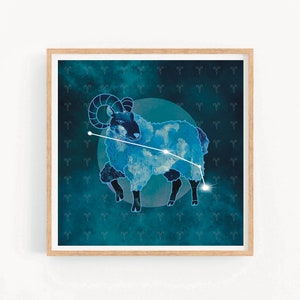 Aries constellation art print, aries gift for her, aries birthday gift, aries wall art, aries zodiac art, aries fish illustration