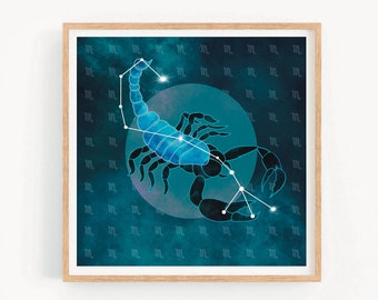 Scorpio constellation art print, scorpio gift for her, scorpio zodiac art, scorpio astrology gift, scorpio birthday gift, astrology wall art