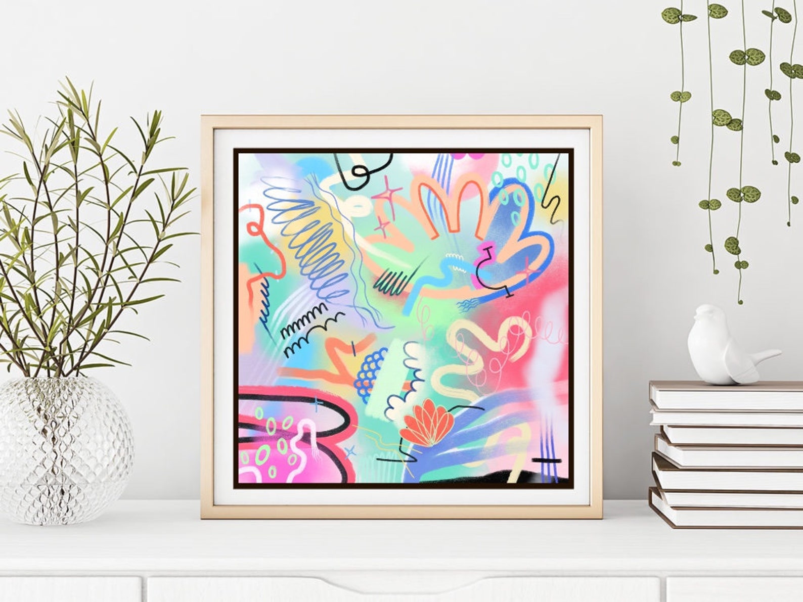 Funky Pastel Art Retro Eclectic Wall Art Danish Pastel Etsy