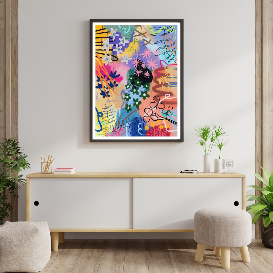 Eclectic Floral Art Funky Wall Decor Abstract Floral Art Etsy