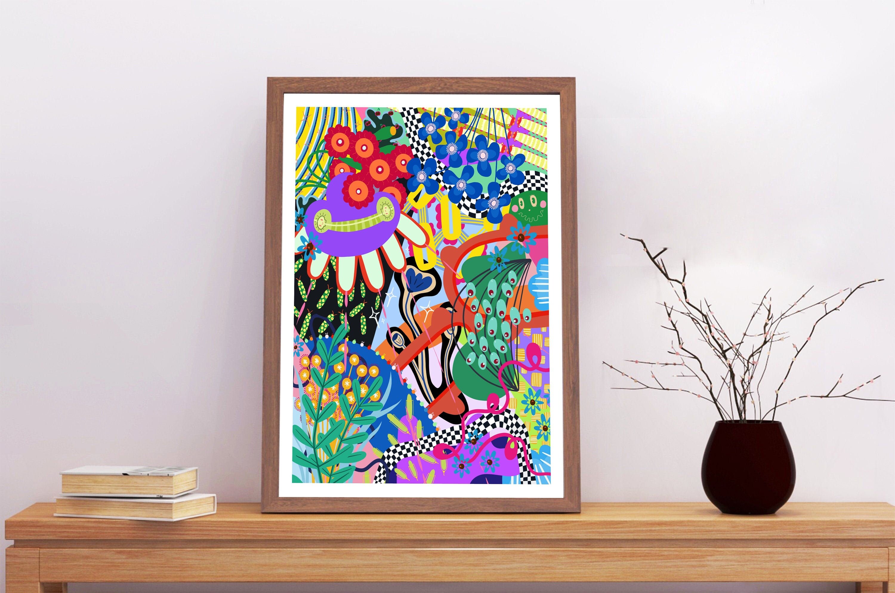 Acrylic psychedelic art retro wall art original painting boho eclectic