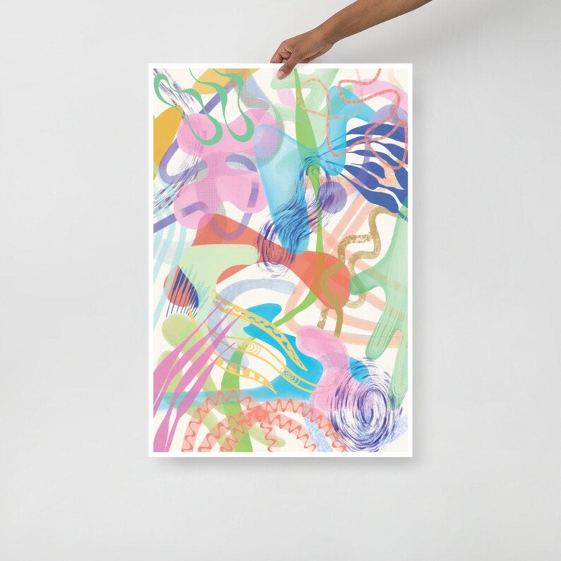 Abstract pastel art, rainbow pastel art, abstract shapes art, pastel kids room decor, 80s abstract art print, danish pastel decor image 2