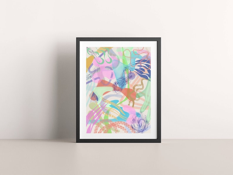 Abstract pastel art, rainbow pastel art, abstract shapes art, pastel kids room decor, 80s abstract art print, danish pastel decor image 1