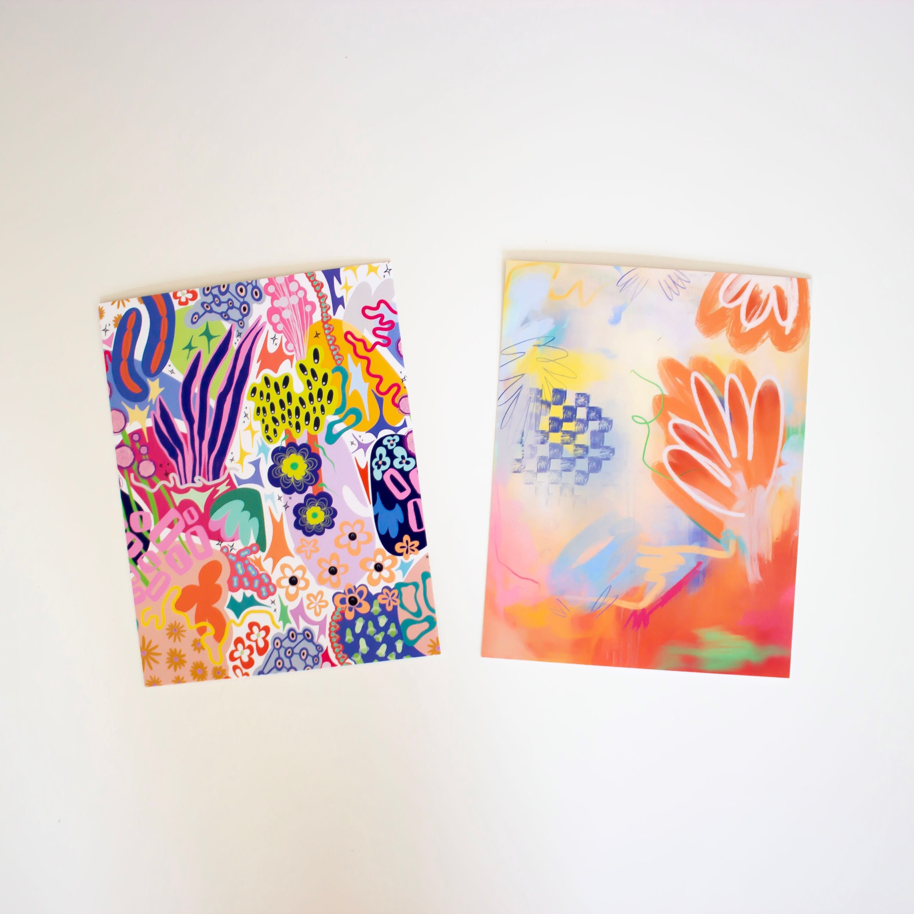 Abstract Art Postcard Set: Colorful Floral Prints, Handmade (set of 6 ...
