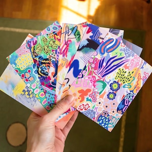 Conjunto de 6 cartões postais de arte abstrata, cartões postais coloridos, pacote de cartões postais florais abstratos, cartões postais de pintura originais, cartões postais botânicos