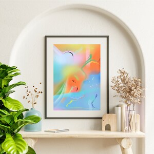 Vaporwave art print, retro aesthetic art, synthwave decor, abstract gradient art, psychedelic abstract art, groovy room decor