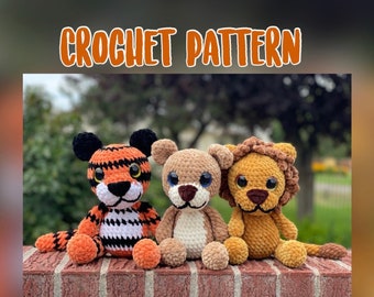 Giggles Big Cat Friends Crochet Pattern, Low Sew, Crochet Doll Pattern, Amigurumi Plushie pattern, PDF, Dolls, Tiger, Cougar, Lion