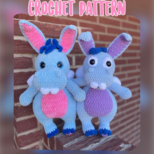 Crochet Hoppopotamus Pattern, Crochet Doll Pattern, Amigurumi Plushie Pattern, PDF, Dolls, 80's Inspired Crochet Plushie, Hippo/Bunny!