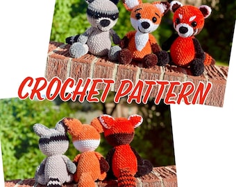 Giggles Forrest Friend Crochet Pattern, Low Sew, Crochet Doll Pattern, Amigurumi Plushie pattern, PDF, Dolls, Fox, Raccoon, Red Panda