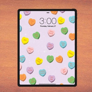 Candy Hearts | iPad Wallpaper | Valentine&#39;s Day Wallpaper | Instant Download