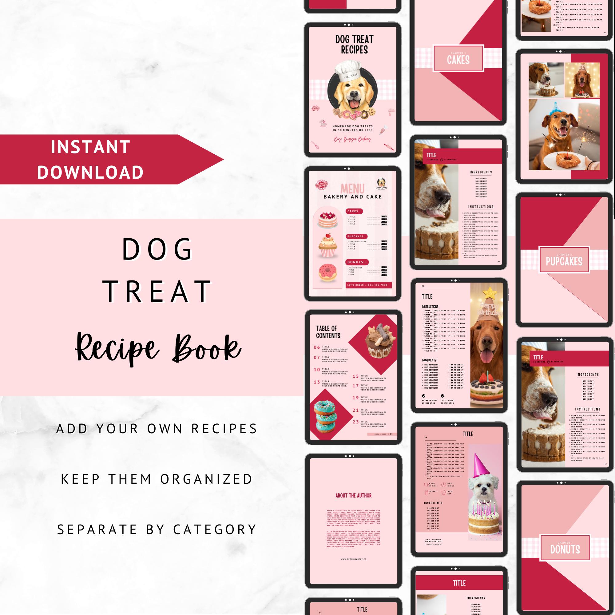 Hunde Leckerbissen Rezeptbuch Vorlage zum ausdrucken, DIY Haustier Leckerli Organisator, anpassbares Hundekeks Journal, Haustier Rezeptlogbuch, digitaler Download